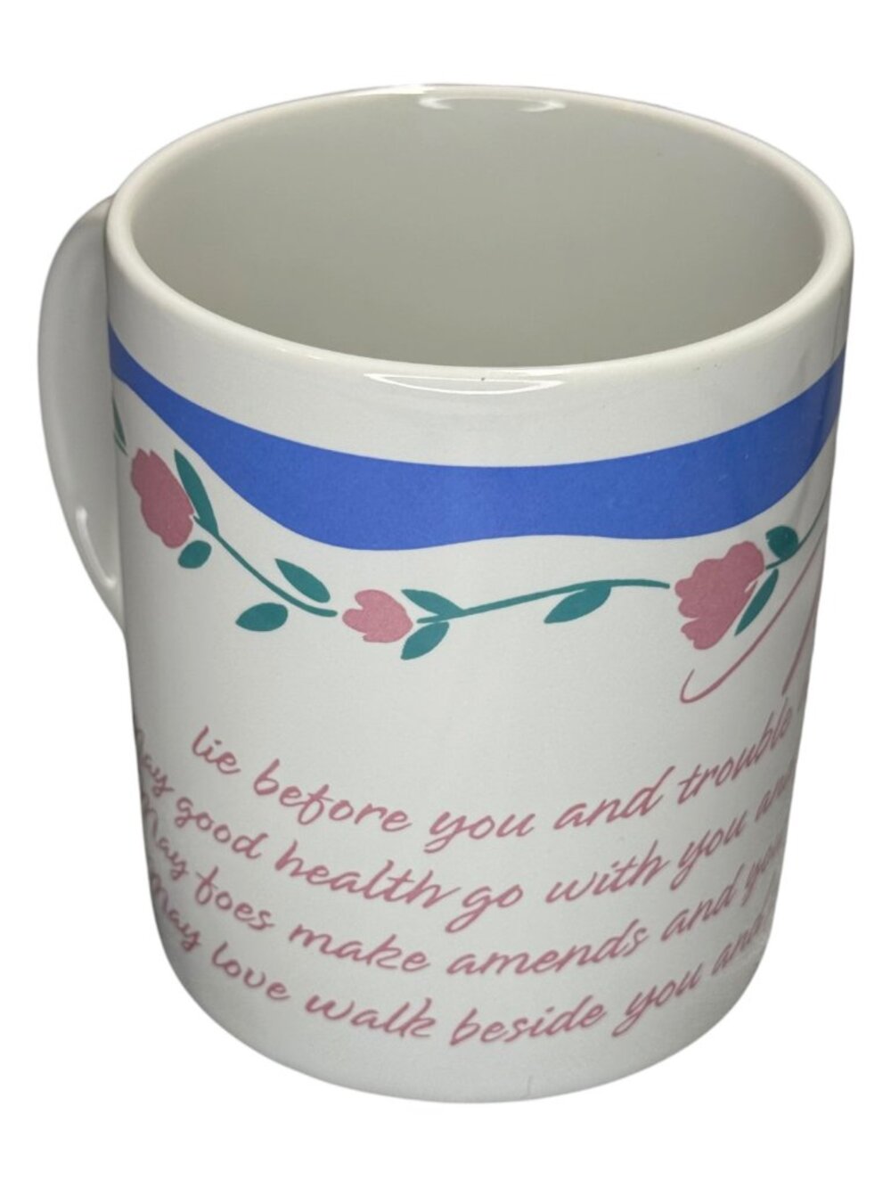 Hallmark Irish Blessing Ceramic Coffee Mug Floral Blue Rose Quote